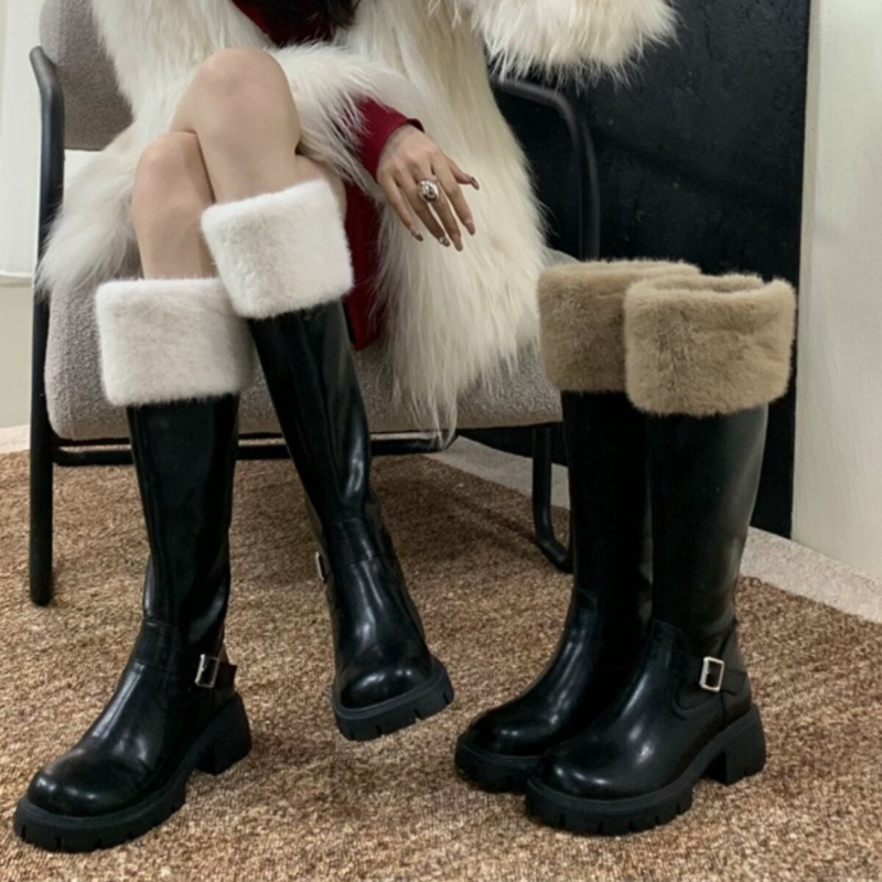 Women Knee High Boots Faux Fur - Knee High Boots Women recension och pris